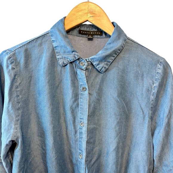 Haute Monde Denim Smock Waist Long Sleeve Blouse, Womens size Medium - Picture 9 of 13